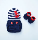 Baby Boy Crochet Sailor Outfit for Photography Props