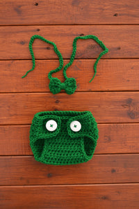 Green Baby Diaper Cover and Bowtie Set