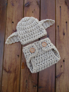 Crochet Baby Yoda Outfit, Newborn Photo Prop