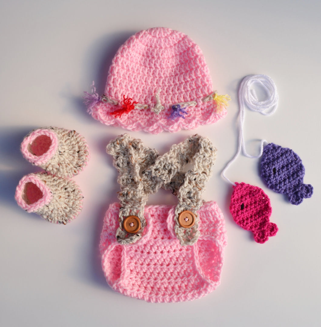 Pink Fishing Baby Girl Photo Outfit – CrochetBabyProps