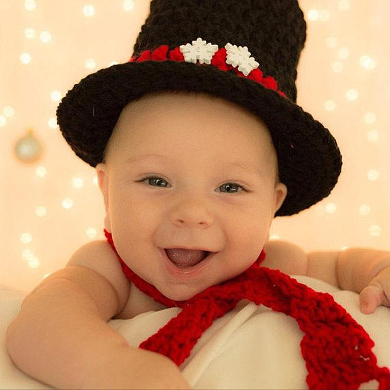 Baby Christmas Top Hat And Scarf - Baby Christmas Photo Prop