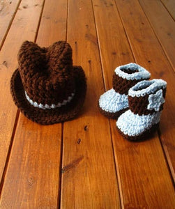 Crochet Baby Cowboy Hat And Boots Set For Photo Shoot