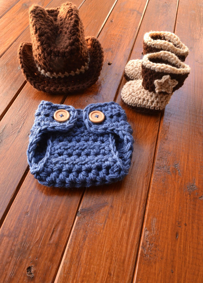 Crochet Cowboy Baby Photo Shoot Outfit