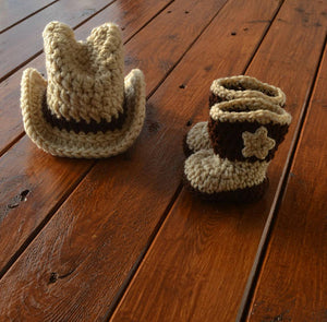 Newborn Baby Crochet Cowboy Hat and Boots Set