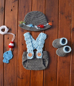 Crochet Newborn Boy Fishing Outfit For Photo Prop