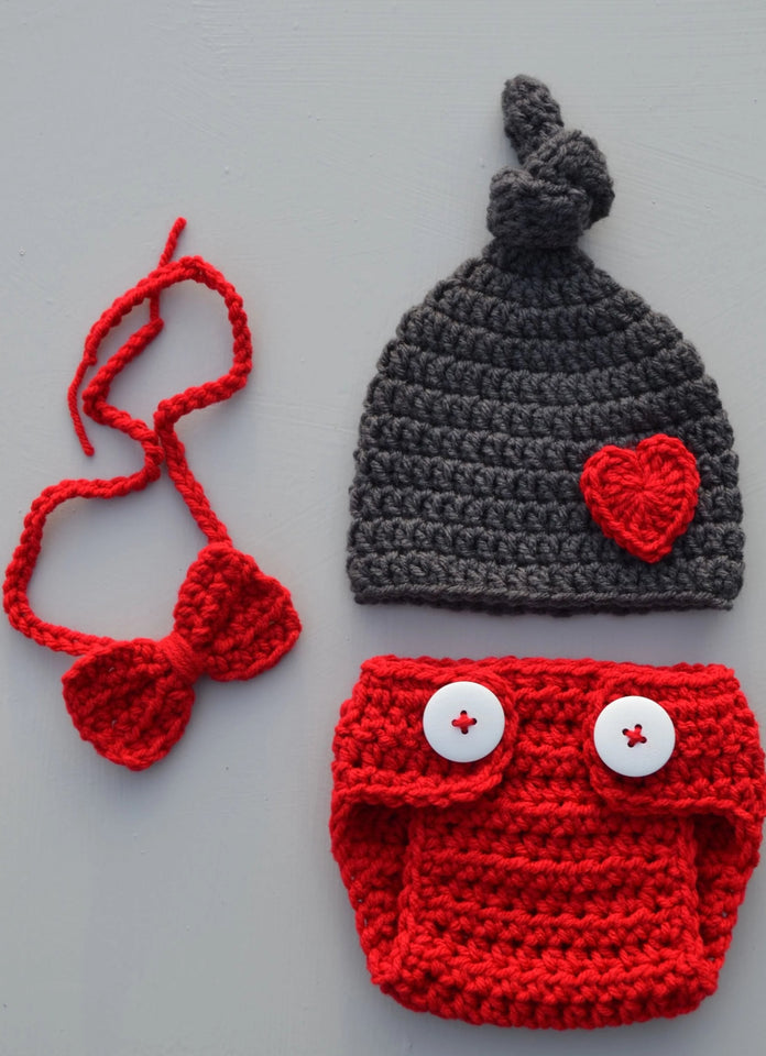 Baby Valentines Crochet Outfit - Valentine Photo Prop